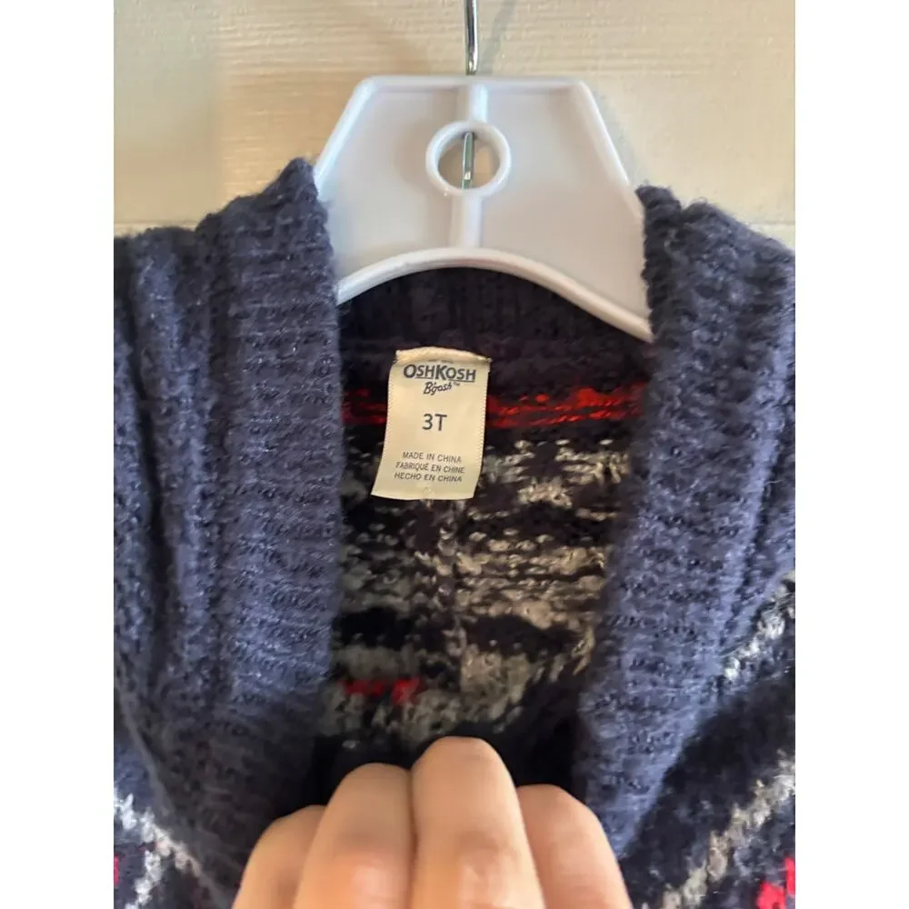 Oshkosh B’gosh Girls Poncho Sweater Hooded Fringe Fair Isle Blue Size 3T